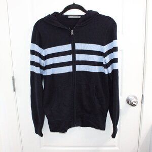 Vince Zip Up Hooded Sweater Size Small Navy with Stripes